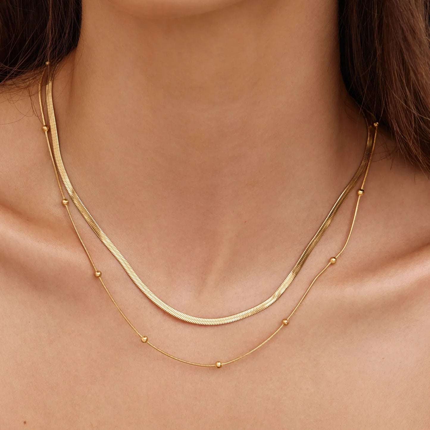 Layering-Halskette mit Schlangen- und Satellitenkette