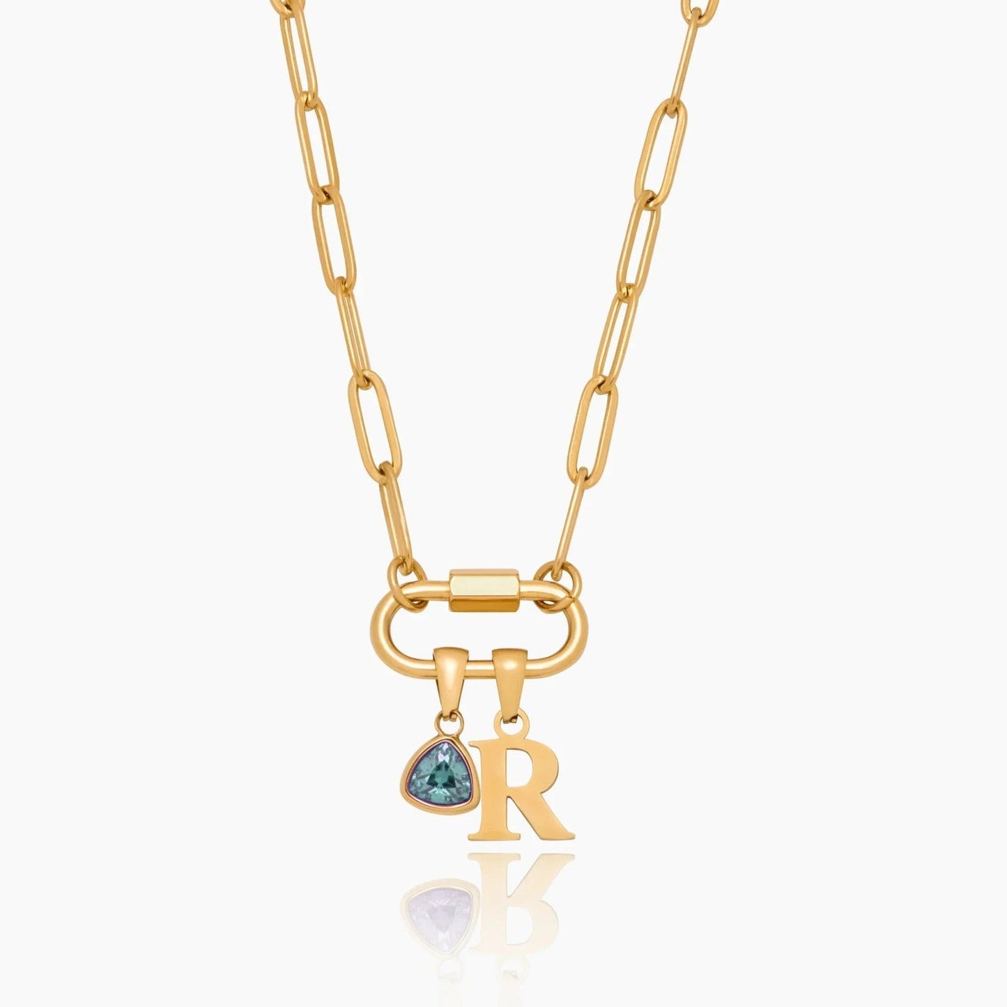 Karabiner-Charm-Halskette mit Initiale und Geburtsstein