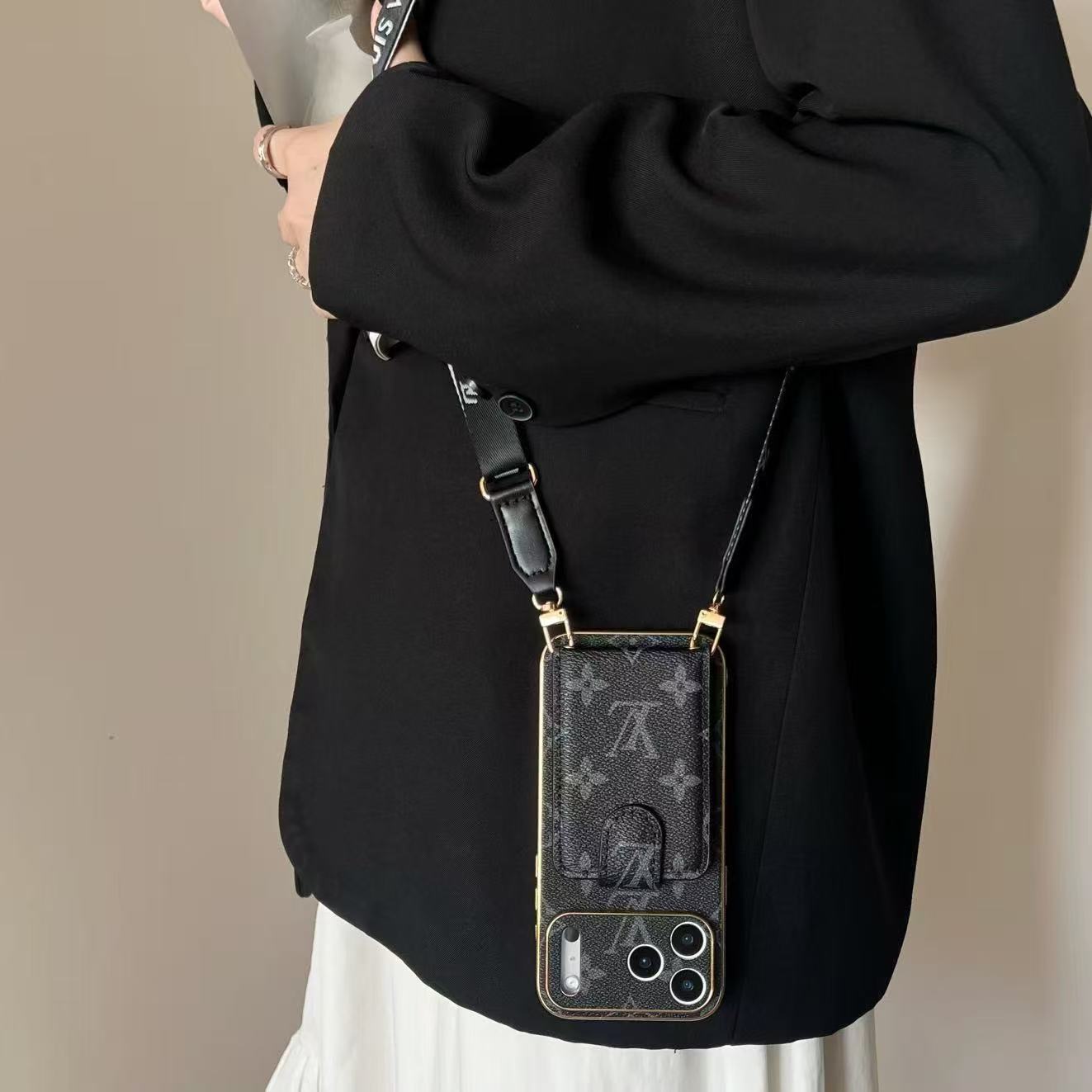 Premium Leder iPhone-Hülle mit integriertem Portemonnaie & abnehmbarem Gurt