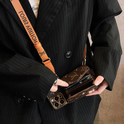 Premium Leder iPhone-Hülle mit integriertem Portemonnaie & abnehmbarem Gurt