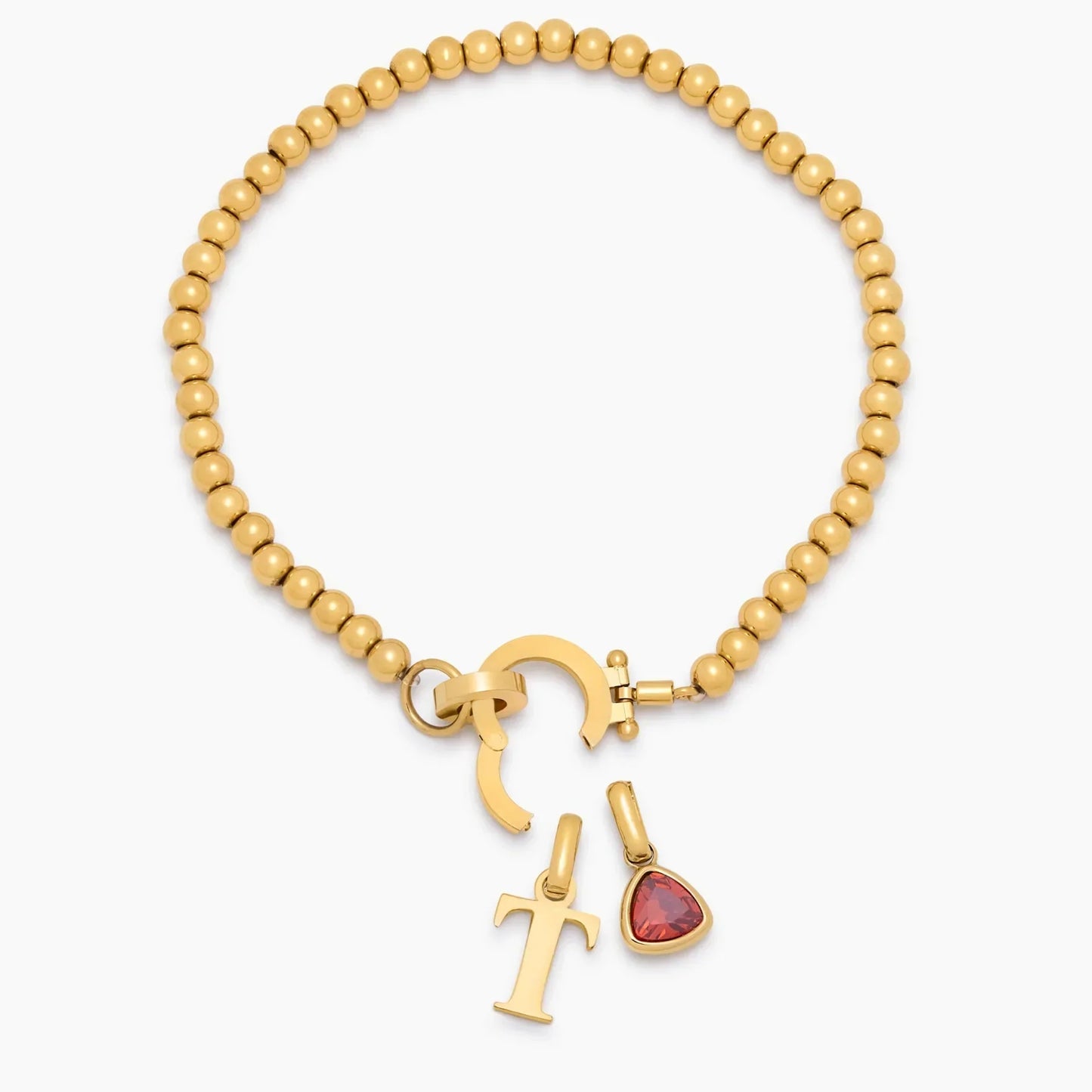 Perlenarmband mit Geburtsstein und Initial-Charm