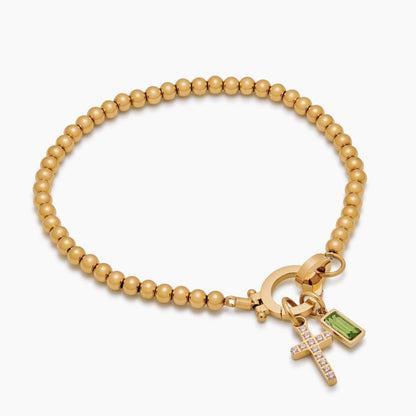 Perlenarmband mit Kreuz-Charm und Geburtsstein