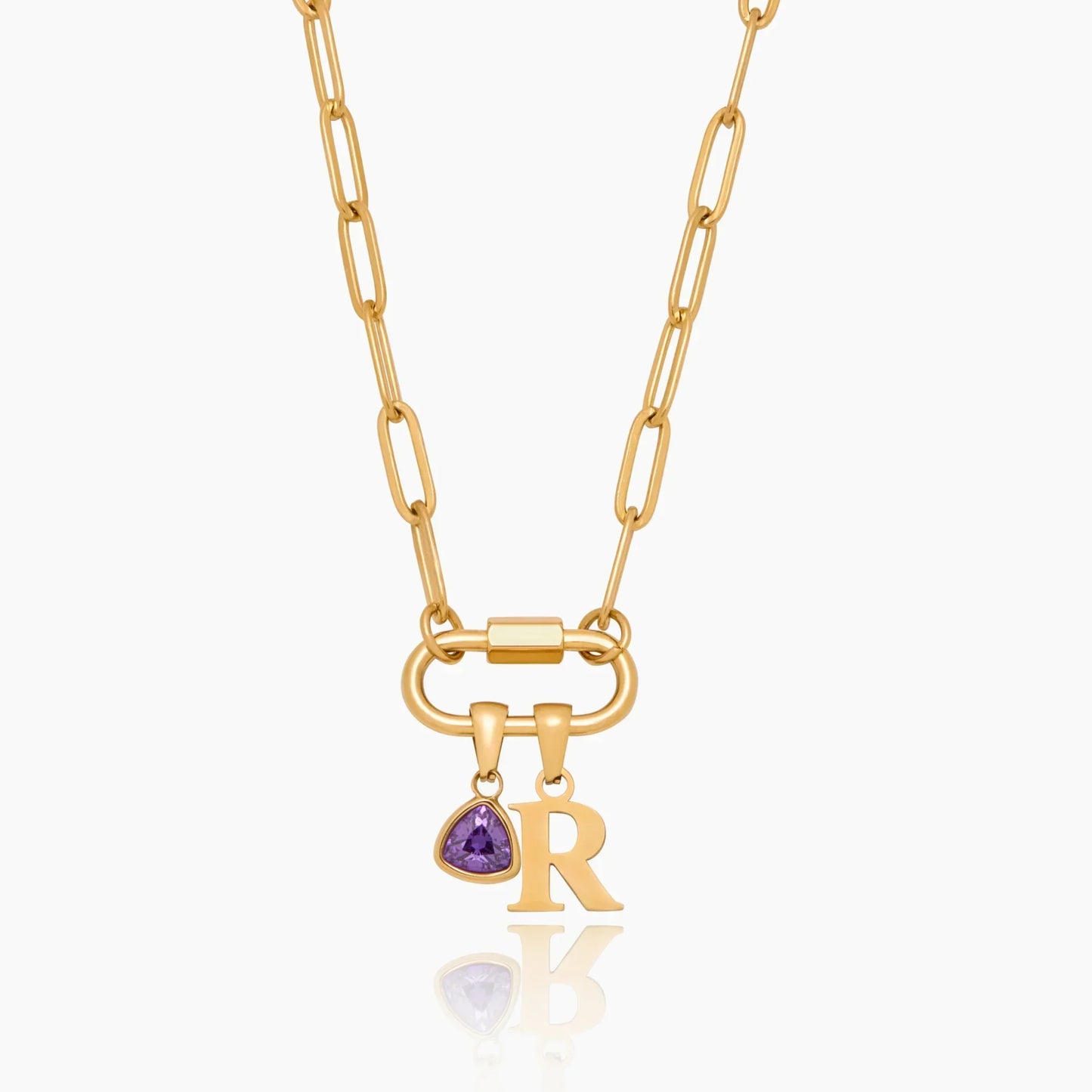 Karabiner-Charm-Halskette mit Initiale und Geburtsstein