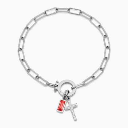 Büroklammer-Armband mit Kreuz-Charm und Geburtsstein