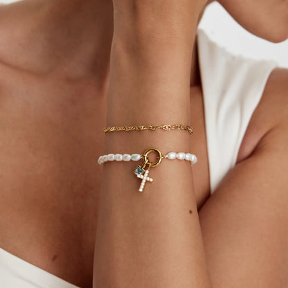 Perlen-Geburtsstein-Kreuz-Charm-Armband