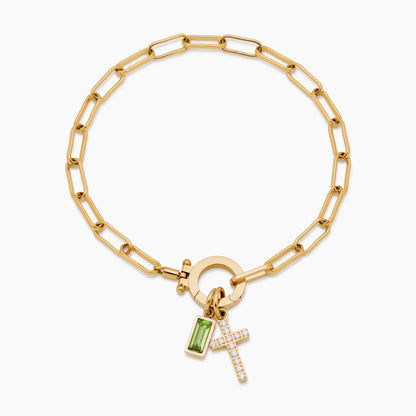 Büroklammer-Armband mit Kreuz-Charm und Geburtsstein