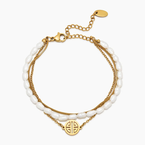 Sunshine Armband-Set aus Perlen &amp; Gold im Lagenlook