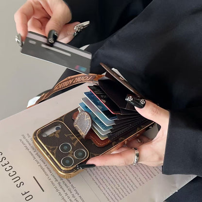Premium Leder iPhone-Hülle mit integriertem Portemonnaie & abnehmbarem Gurt