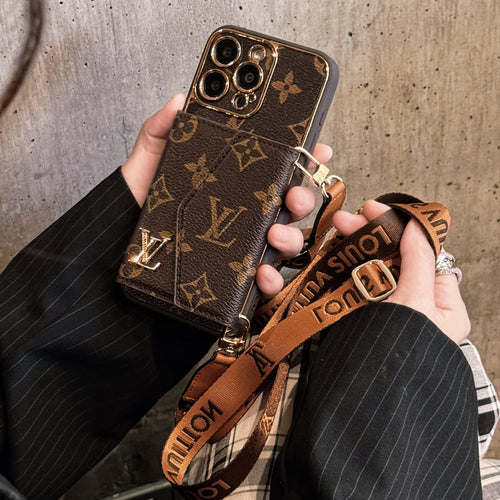 Premium Leder iPhone-Hülle mit integriertem Portemonnaie & abnehmbarem Gurt