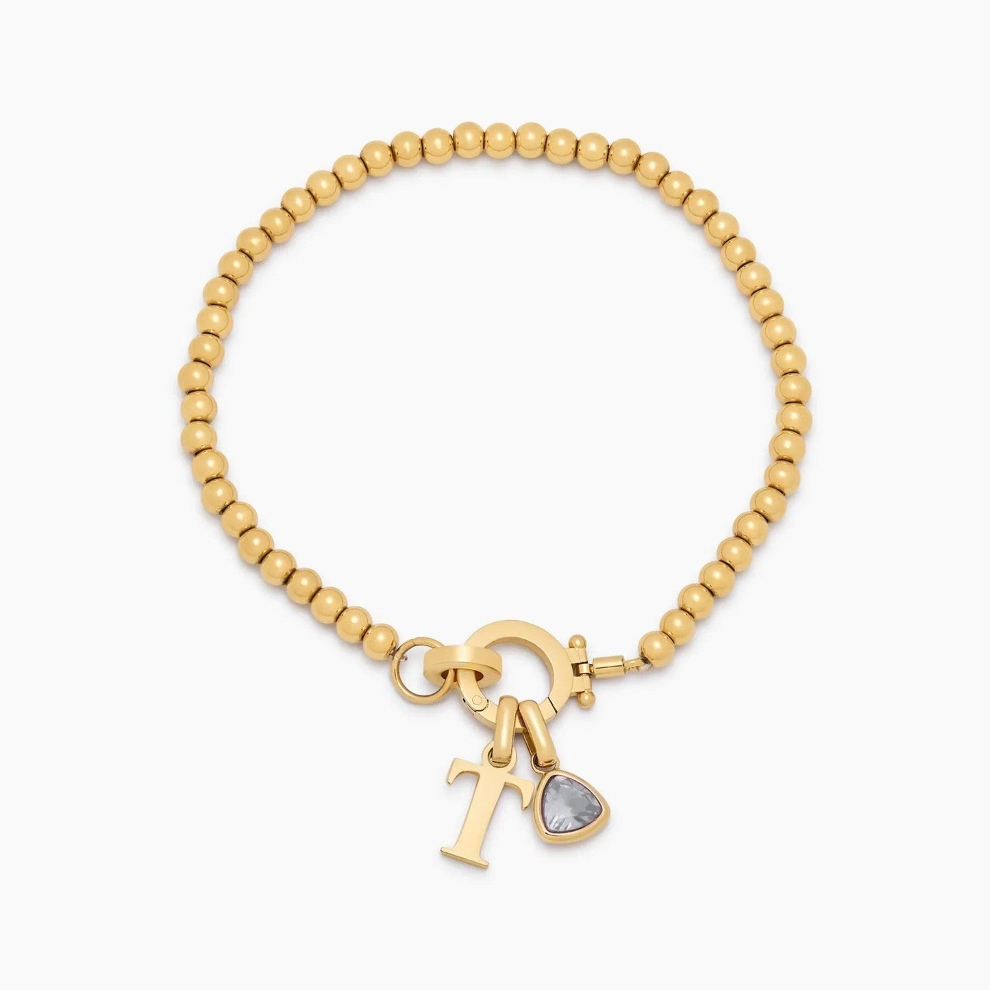 Perlenarmband mit Geburtsstein und Initial-Charm
