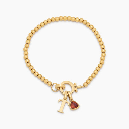 Perlenarmband mit Geburtsstein und Initial-Charm