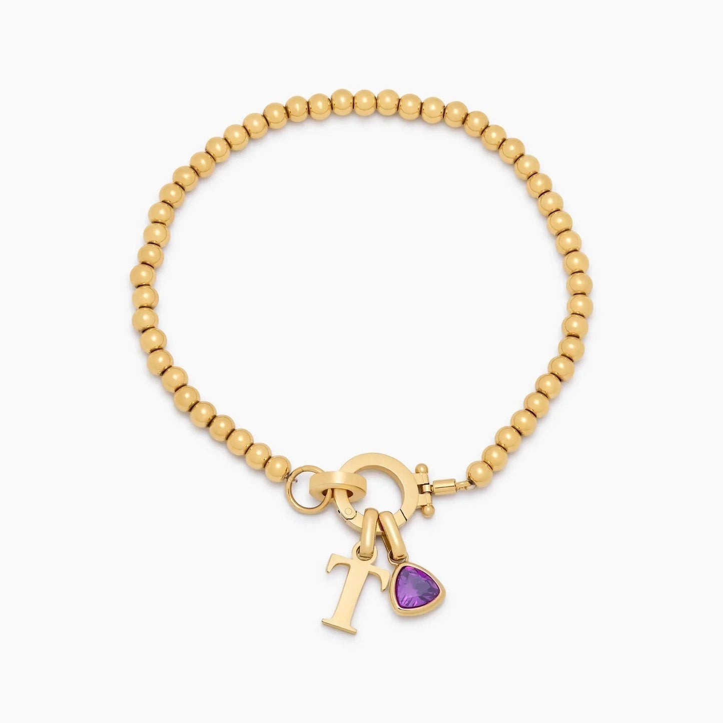 Perlenarmband mit Geburtsstein und Initial-Charm