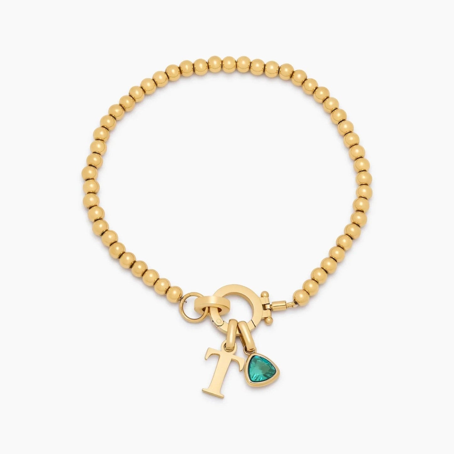 Perlenarmband mit Geburtsstein und Initial-Charm