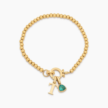 Perlenarmband mit Geburtsstein und Initial-Charm