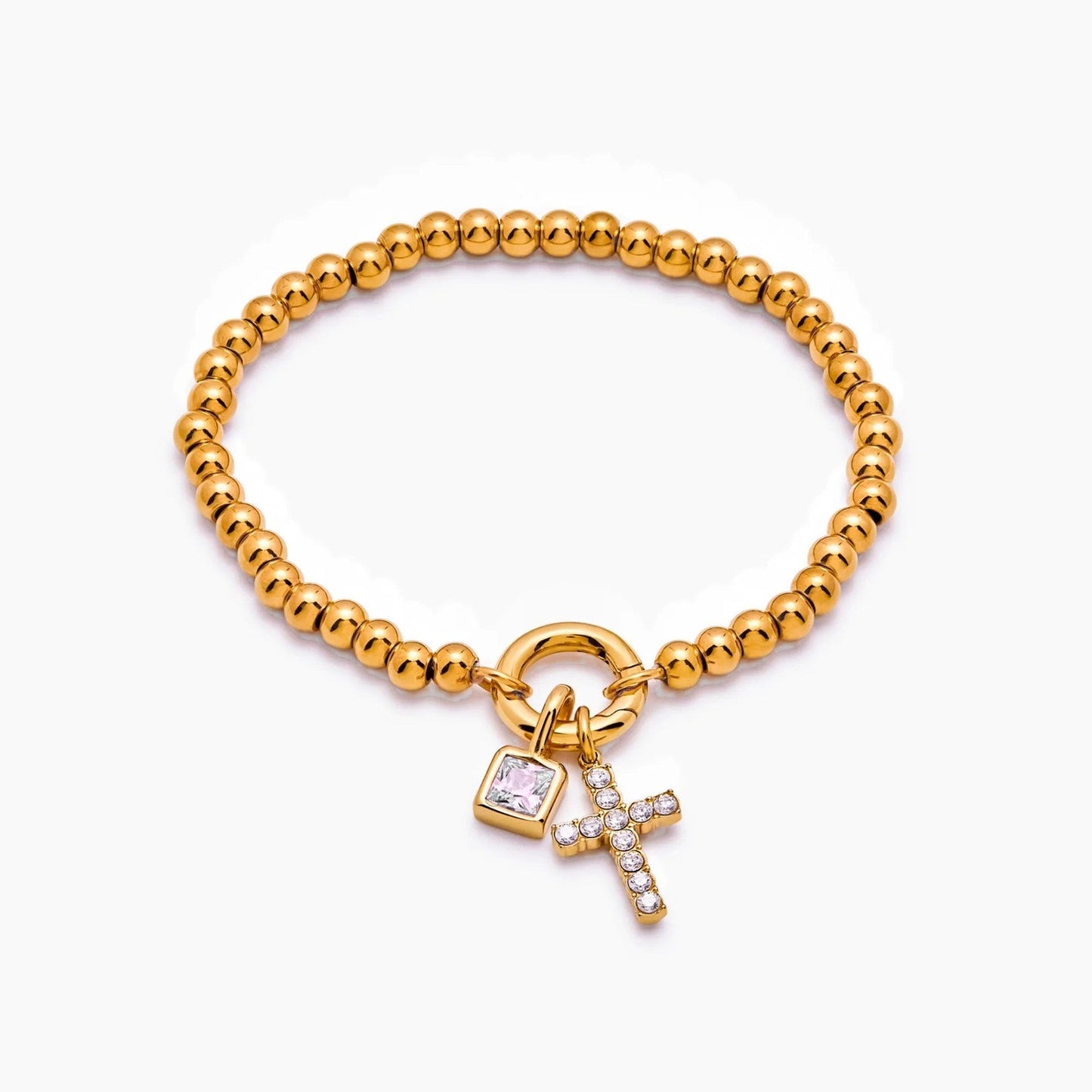 Perlenarmband mit Kreuz und Geburtsstein