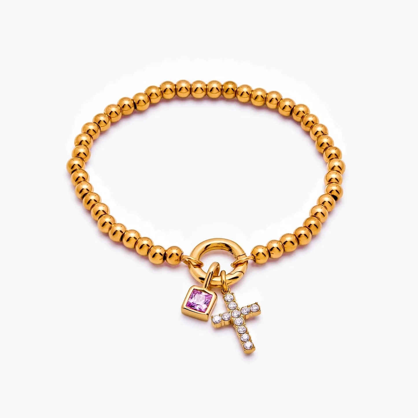 Perlenarmband mit Kreuz und Geburtsstein