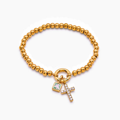 Perlenarmband mit Kreuz und Geburtsstein