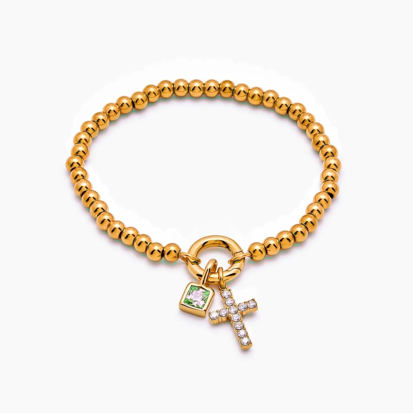 Perlenarmband mit Kreuz und Geburtsstein