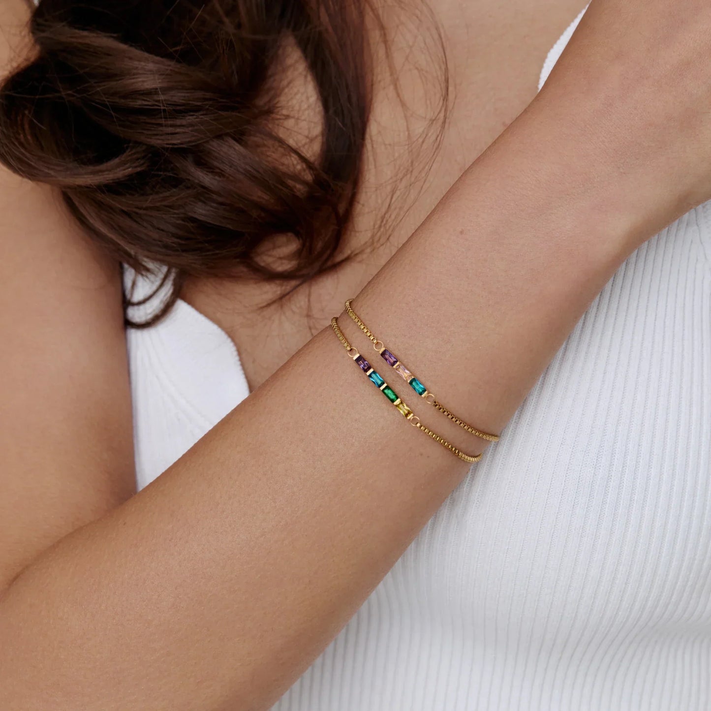 Zartes Baguette-Geburtsstein-Armband
