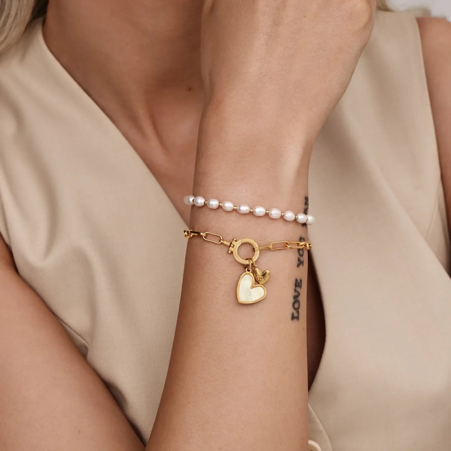 Paperclip-Initial-Herz-Duo-Armband