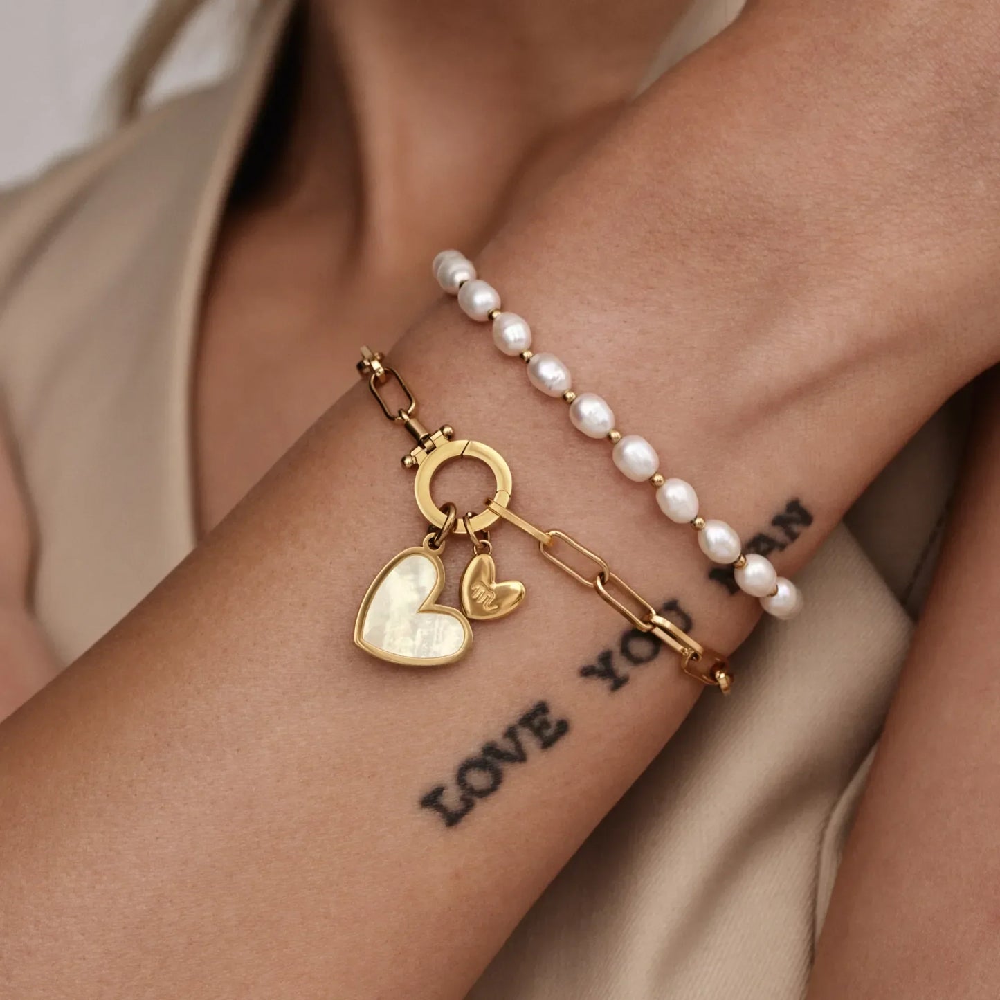 Paperclip-Initial-Herz-Duo-Armband