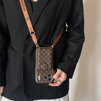Premium Leder iPhone-Hülle mit integriertem Portemonnaie & abnehmbarem Gurt