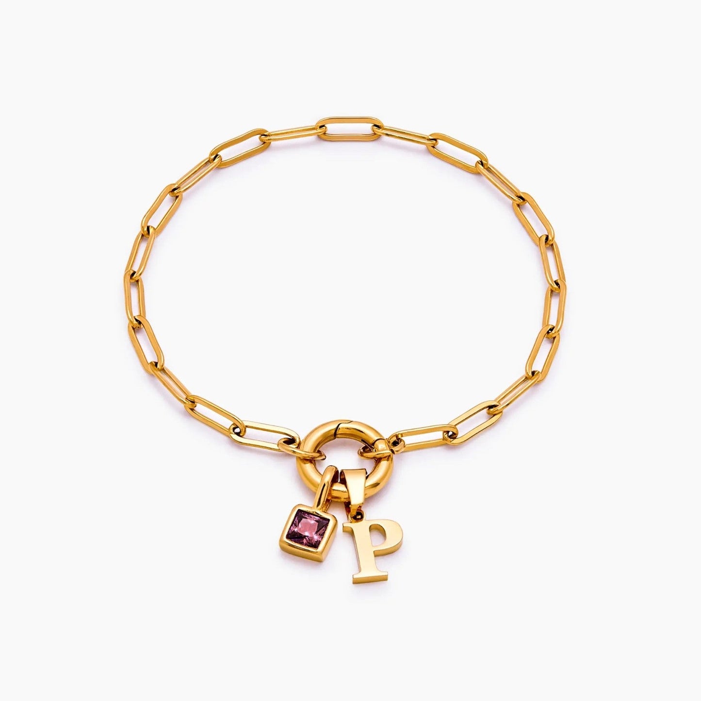 Büroklammer-Armband mit Initiale und Geburtsstein