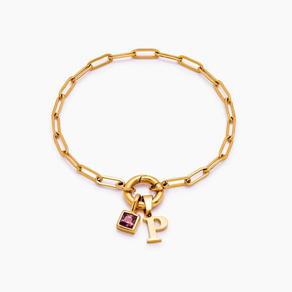 Büroklammer-Armband mit Initiale und Geburtsstein