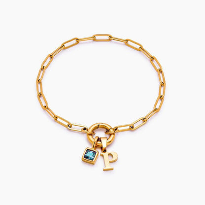 Büroklammer-Armband mit Initiale und Geburtsstein