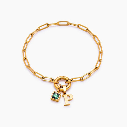 Büroklammer-Armband mit Initiale und Geburtsstein