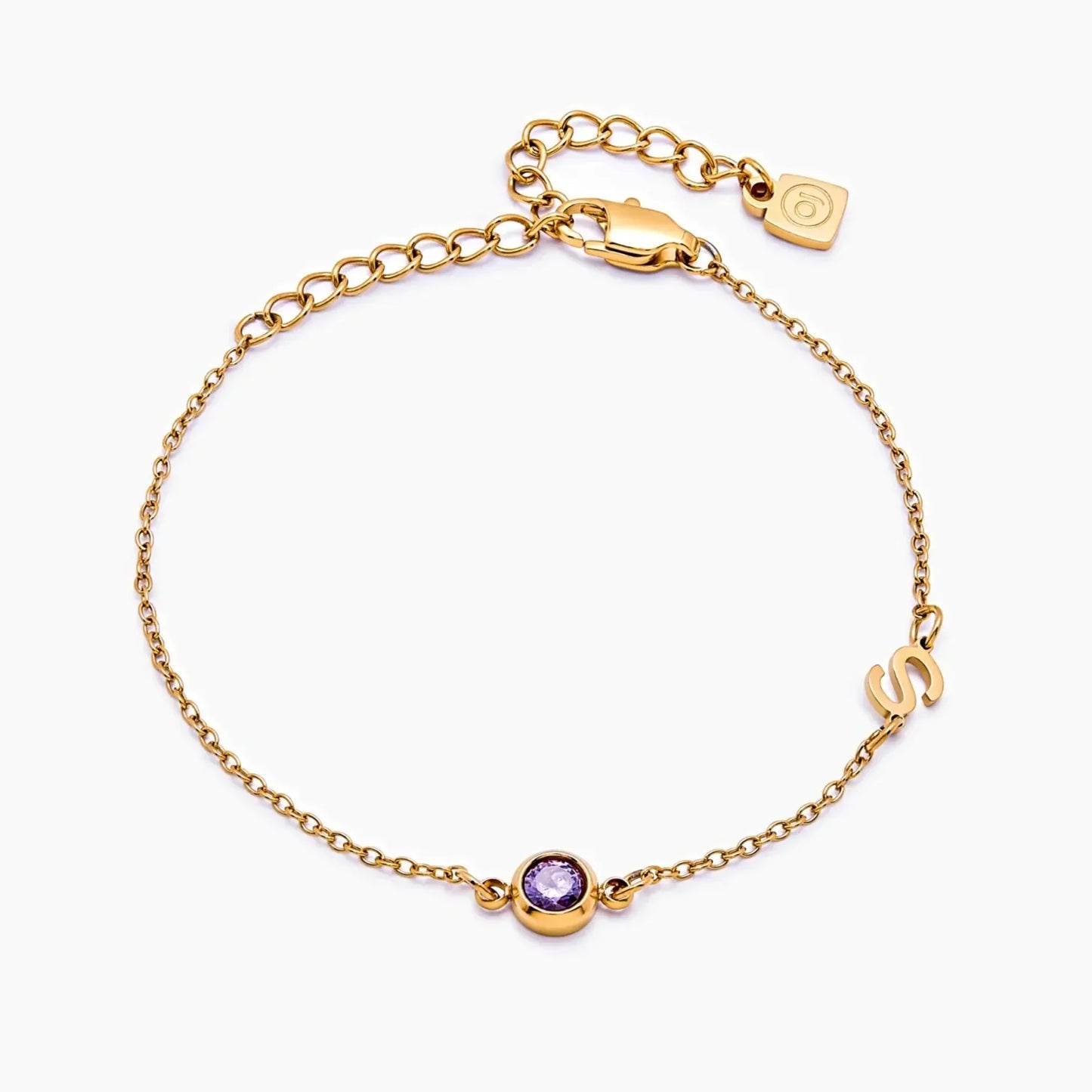 Seitlich gefasstes Initial-Geburtsstein-Armband