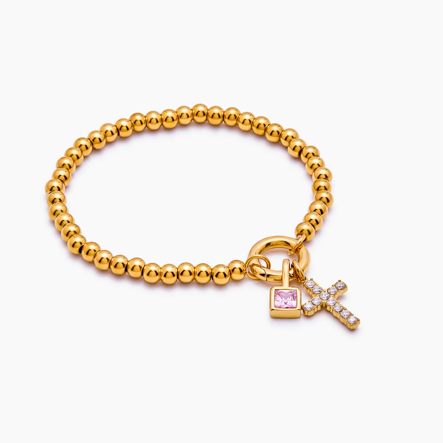 Perlenarmband mit Kreuz und Geburtsstein