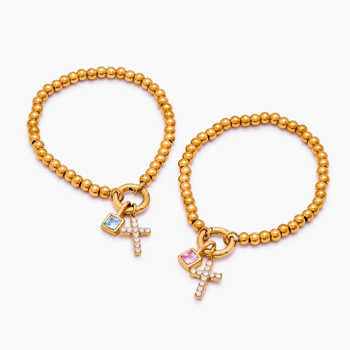 Perlenarmband mit Kreuz und Geburtsstein