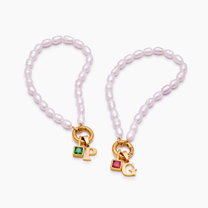 Perlen-Initial-Geburtsstein-Armband