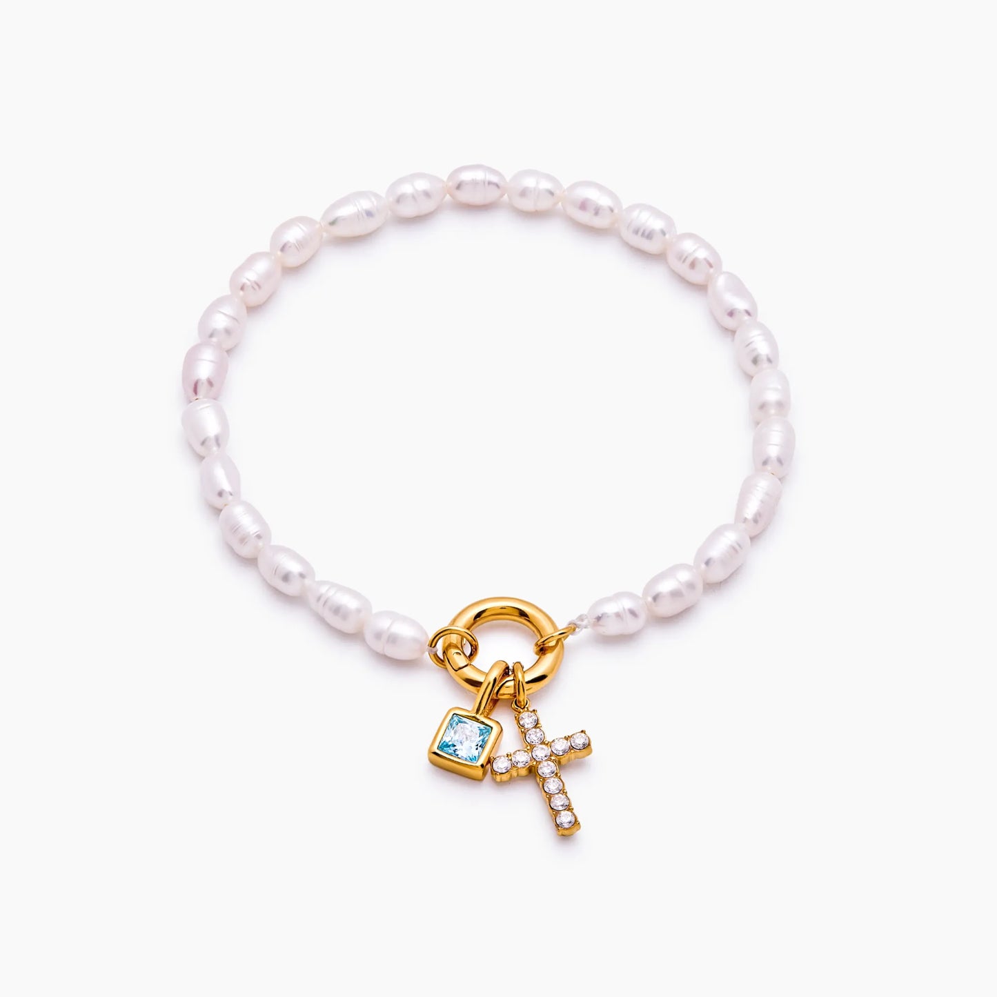 Perlen-Geburtsstein-Kreuz-Charm-Armband