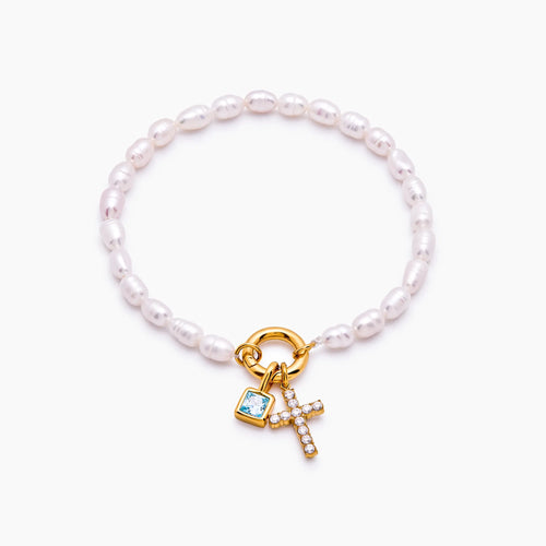 Perlen-Geburtsstein-Kreuz-Charm-Armband