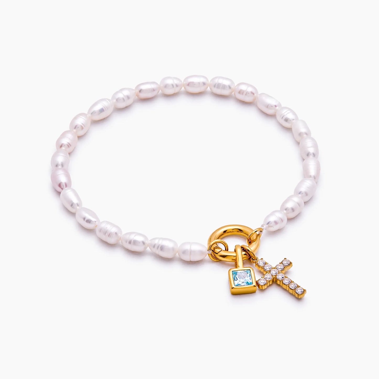 Perlen-Geburtsstein-Kreuz-Charm-Armband