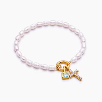 Perlen-Geburtsstein-Kreuz-Charm-Armband