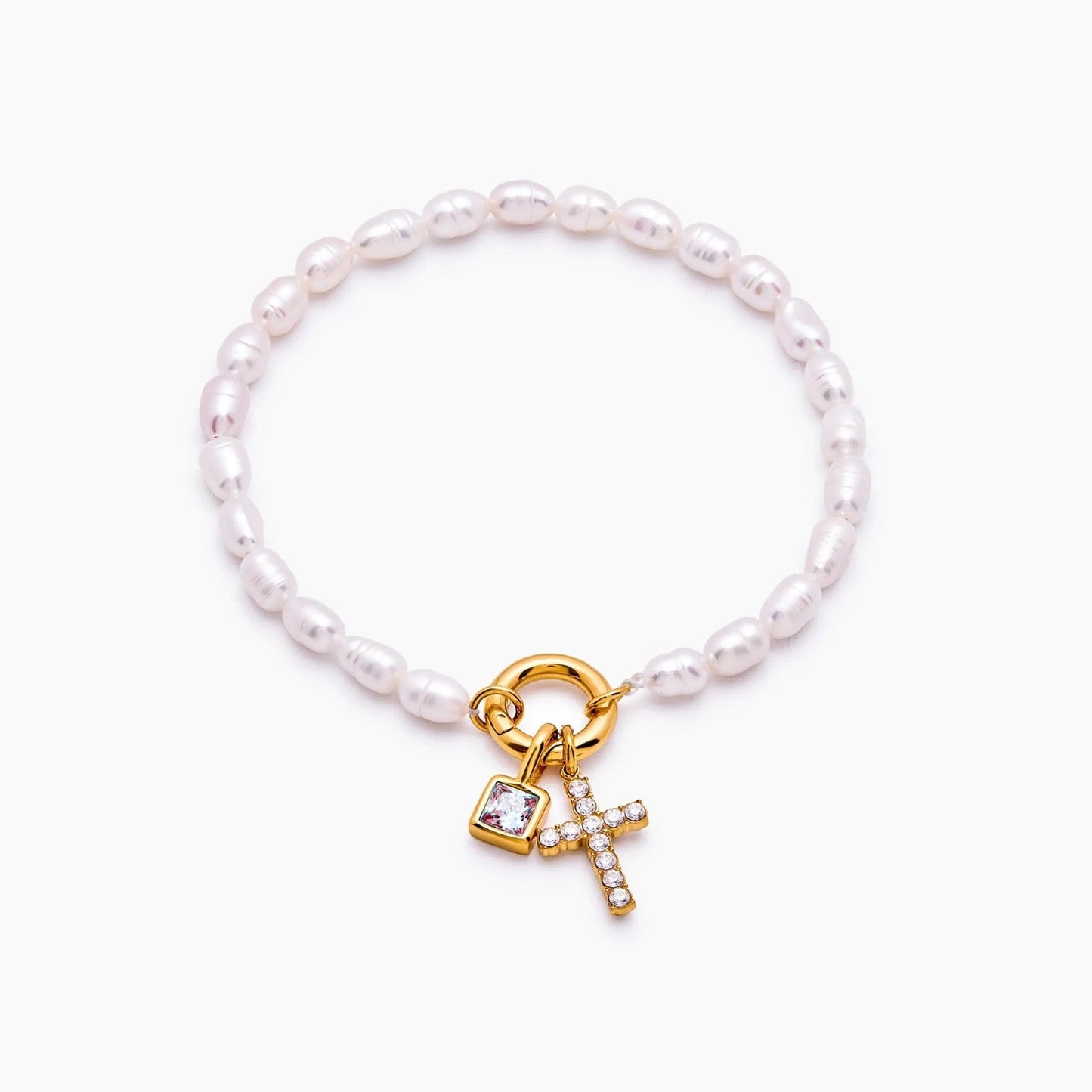 Perlen-Geburtsstein-Kreuz-Charm-Armband