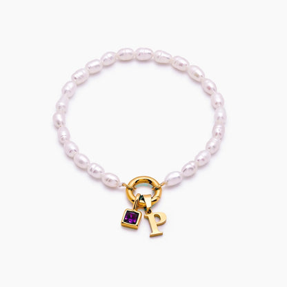 Perlen-Initial-Geburtsstein-Armband